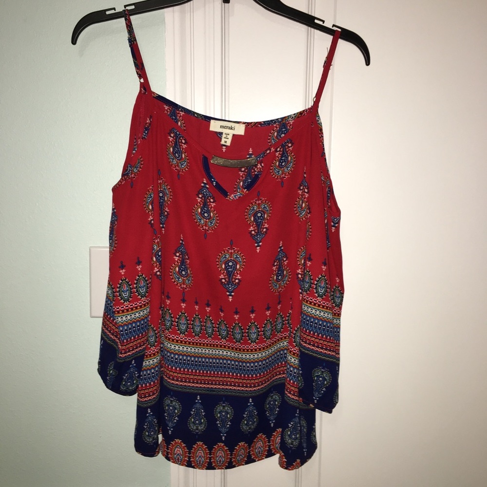 Meraki Blue, red, and white blouse size M